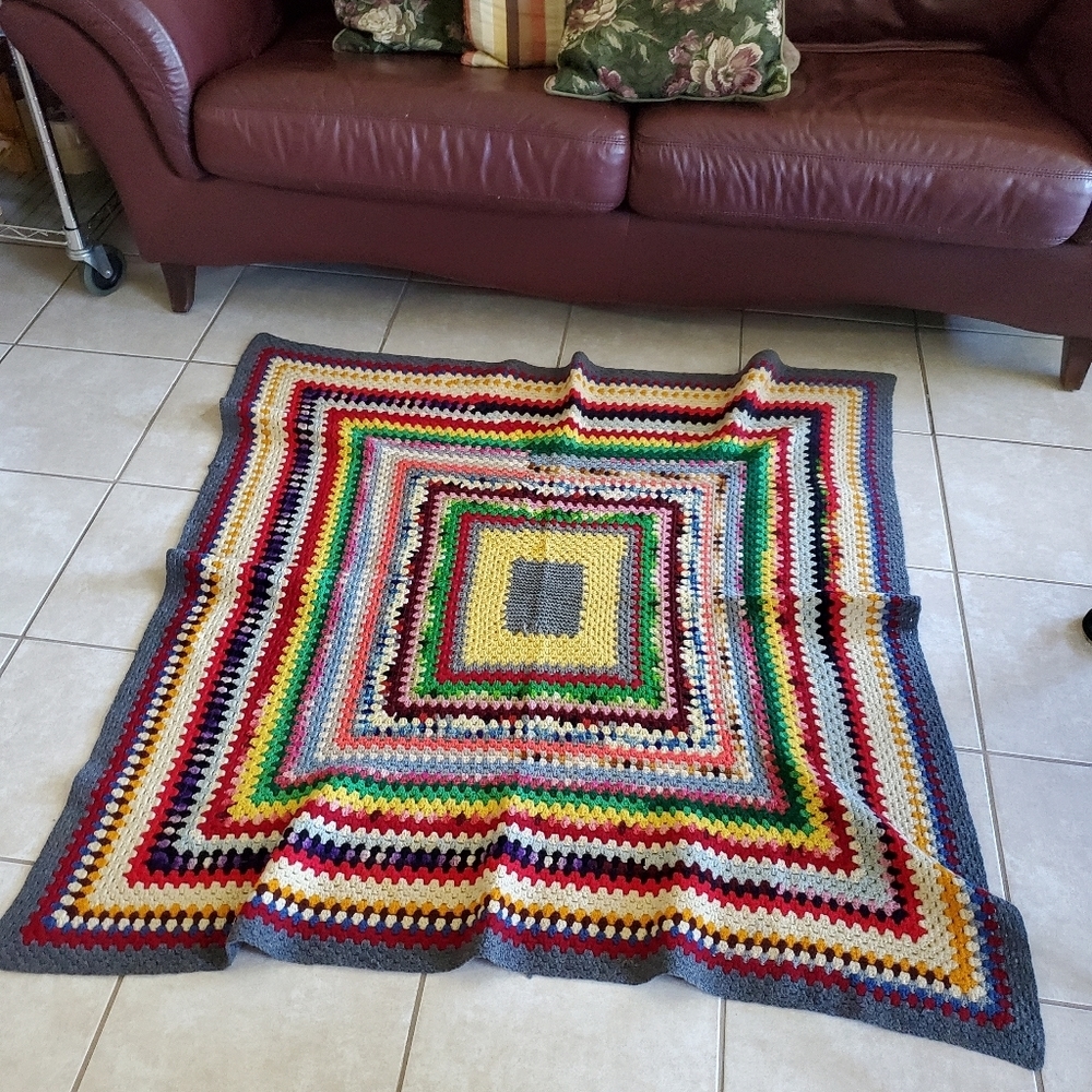Granny Square Geometric Squares Crochet Blanket Afghan 50 x 50 inches Colorful - Picture 4 of 14